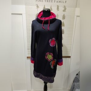Sharanel Tunic Dress L/XL Black Cotton Cowl Neck Patchwork